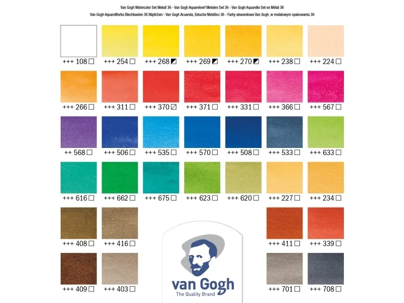 Van Gogh Watercolour metal case set | 36 half pans + brush