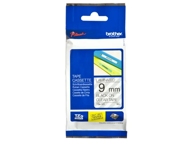 Brother TZe-121 - sort på klar 9mm x 8m | Papper & Emballage - Märkning - Etiketter och Tejp | GameStuff
