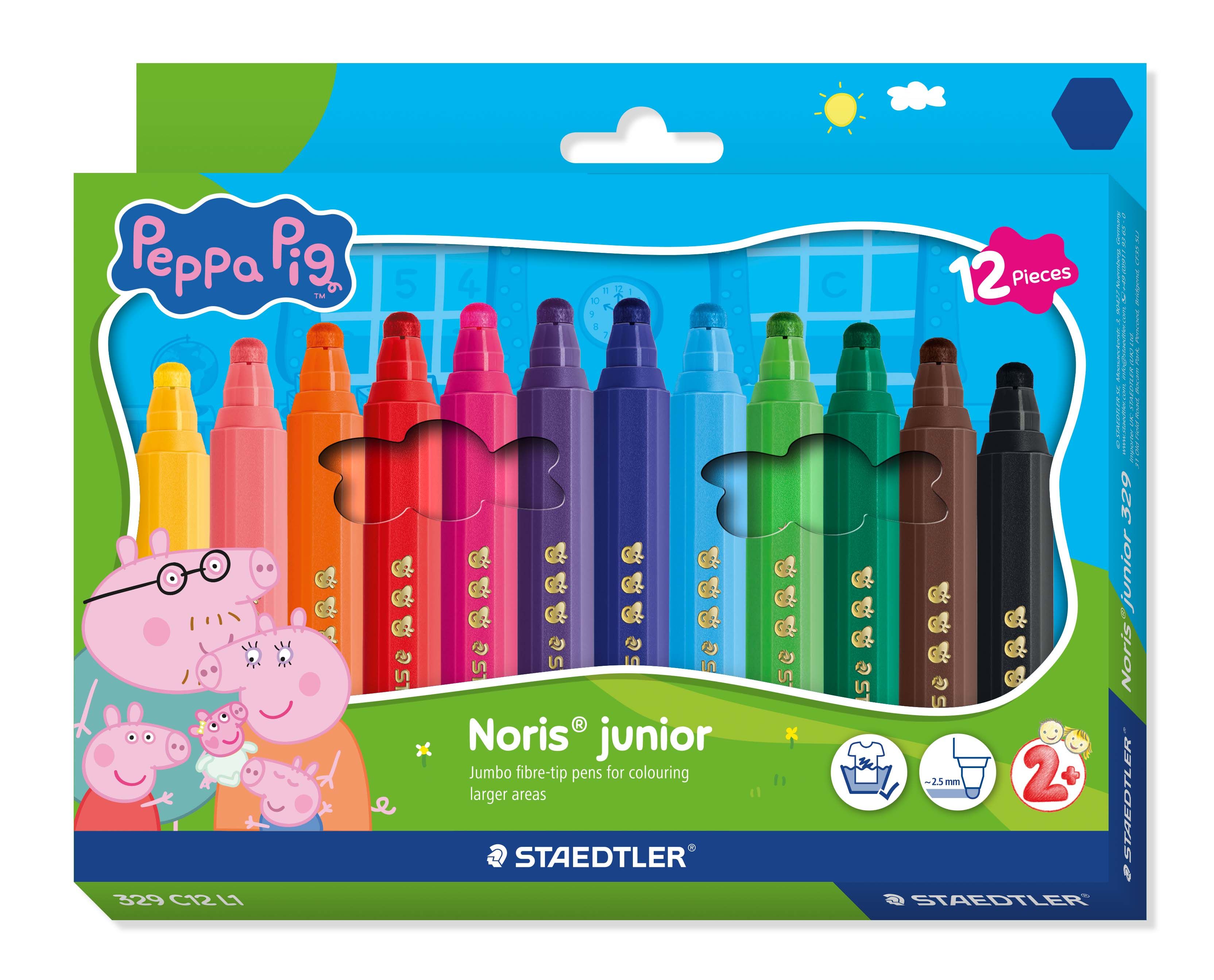 Tuschpennor STAEDTLER Noris® Junior Gurli Pig - med 12 st. assorterade färger | Skrivredskap - Märkpennor - Permanent Marker | GameStuff