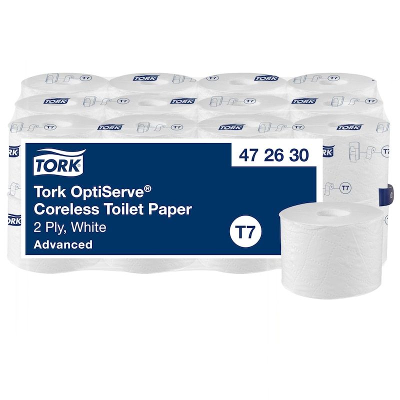 Toiletpapir Tork T7 Advanced OptiServe 2-lags hvid L:94.3m x B:9.3 cm FSC Genbrug - (24 ruller)