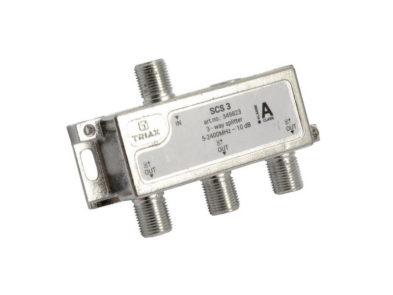 Triax Scs 3, Kabelfordeler, 75 Ohm (O), 5 - 2400 Mhz, Sølv, Hvid, Hunstik, 10,5 Db