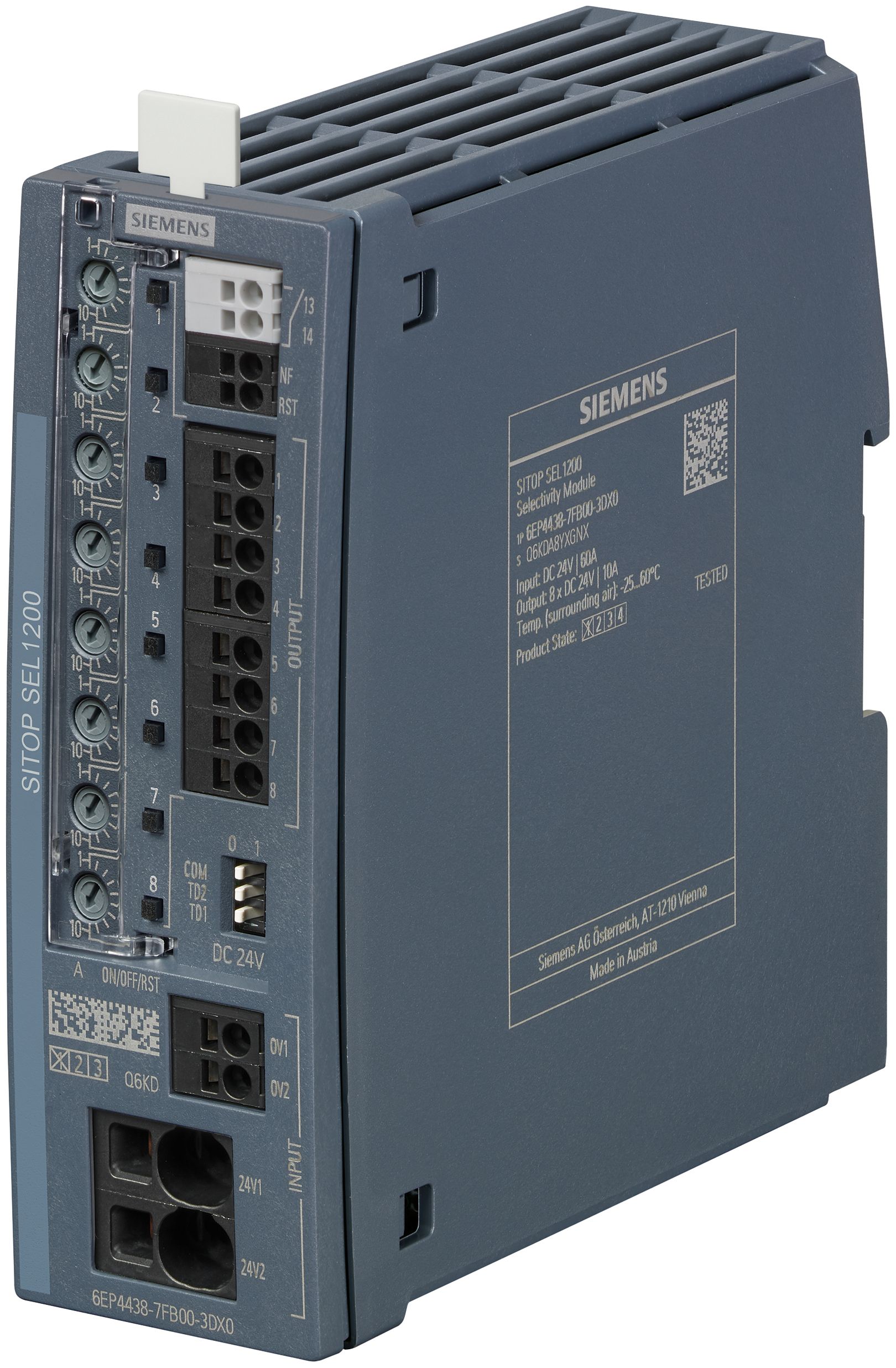 Sitop sel1200 selektivitetsmodul 8-kanals koblingsegenskaber indgang: 24 v dc/60 a udgang: 24 v dc/8 x 10 a