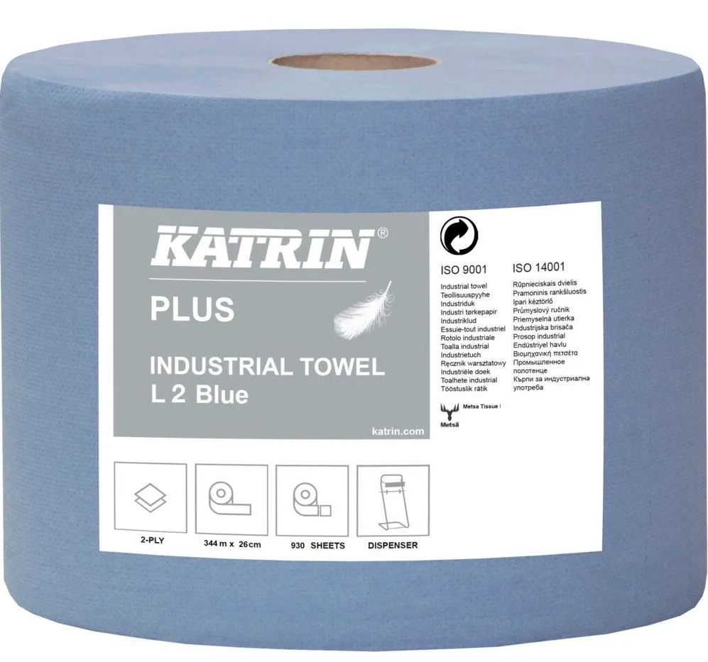 Alternativ bild 0 för Aftørringspapir Katrin Plus blå 26cmx350m 2rul/pak 447226