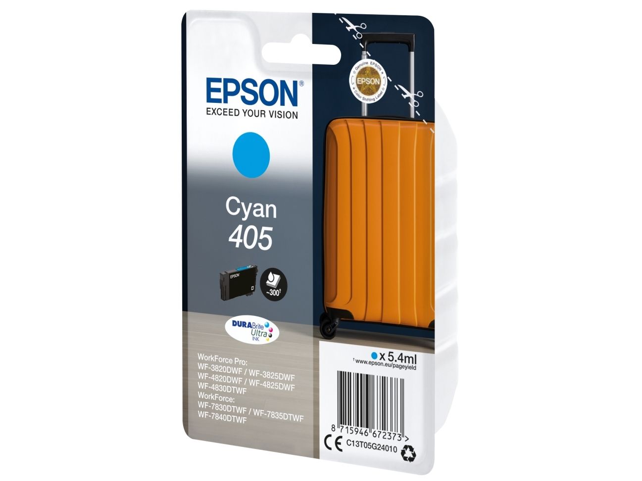 Epson 405 - 5.4 Ml - Cyan - Original - Blister - Blækpatron - For Workforce Wf-7310, 7830, 7835, 7840 Workforce Pro Wf-3820, 3825, 4820, 4825, 4830,