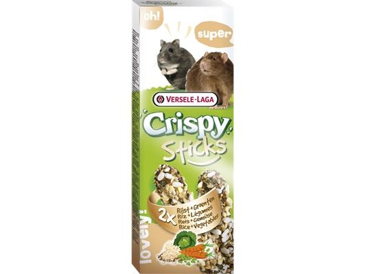 Versele-Laga Sticks Hamsters-Rats Rice & Vegetables, Snack, 110 g, Marsvin, Hamster, Mus, vitamin D3, vitamin E, Cereals (1.5%, roasted rice), seeds, honey, various sugars, vegetables (1.4% carrots, cabbage,..., Kasse