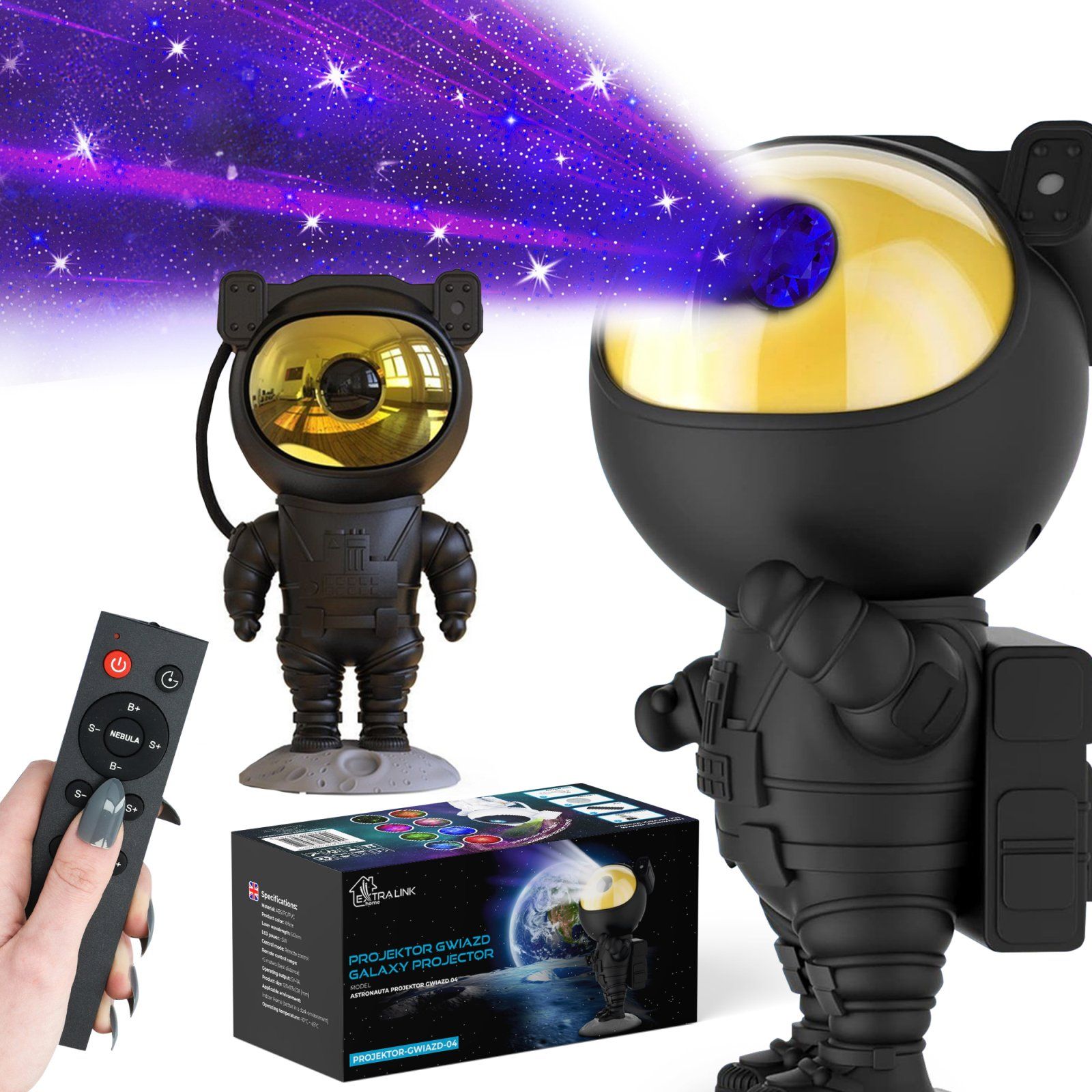 Sternenhimmel Projektor Galaxy Projektor Schwarz | Nachtlampe, Projektor | Für Kinder, In Form Eines Astronauten