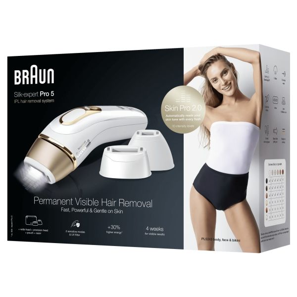 Braun Silk-expert Pro 5 PL5243, Guld, Hvid, Intenst pulserende lys (IPL), Vekselstrøm, 100 - 240 V, Kasse