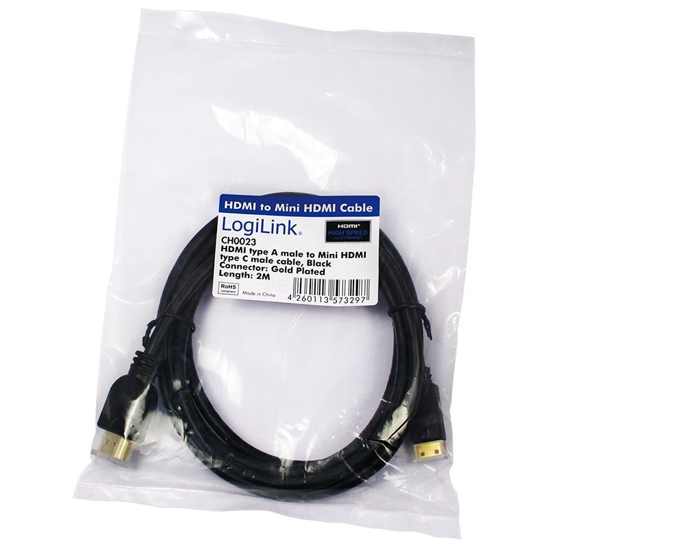 LogiLink High Speed with Ethernet - HDMI-kabel med Ethernet - HDMI han til 19 pin mini HDMI Type C han - 2 m