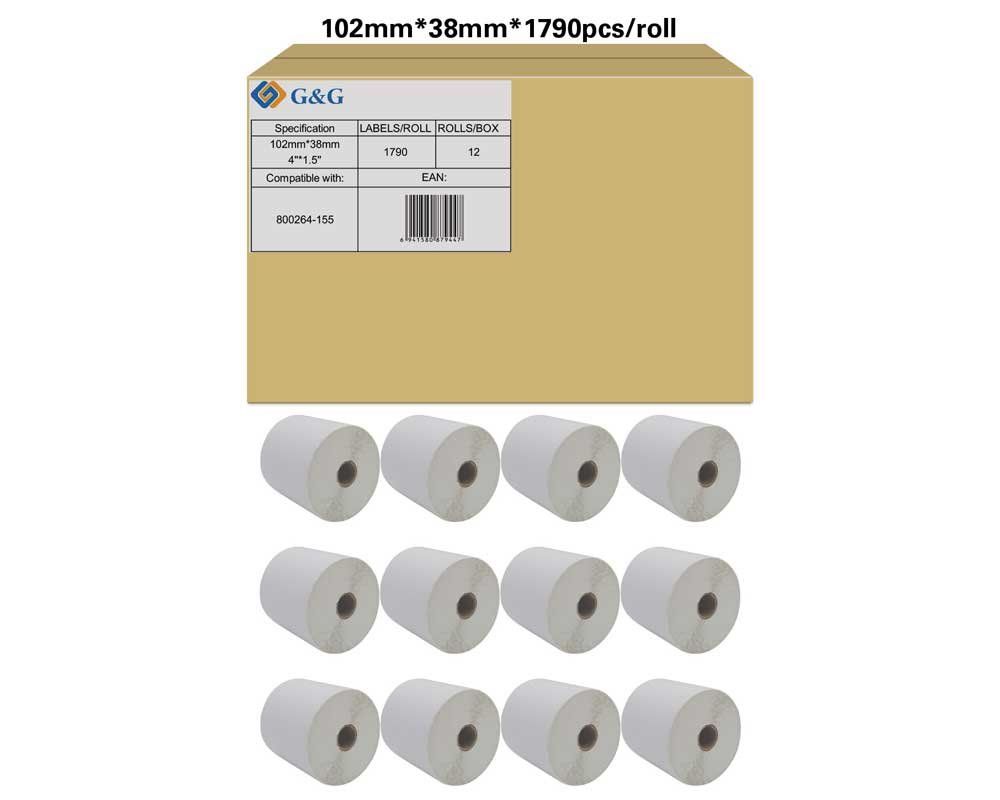 G&G 19802, Hvid, Selvklæbende Printeretiket, Rulle, Rektandel, Zebra, Zebra Gc420d Zebra Gc420t Zebra Gk420d Zebra Gk420t Zebra Gx420d Zebra Gx420t Z