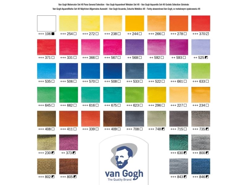 Van Gogh vattenfärg metallkasse set | 48 halvpastiller