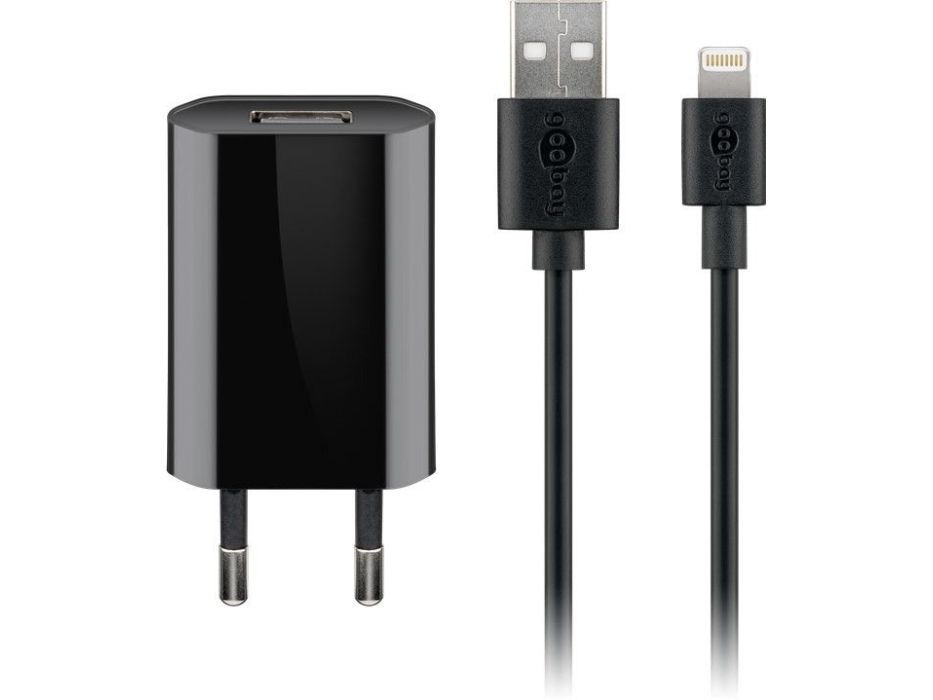 Goobay Apple Lightning Ladeset (5 W), Netzteil Mit Apple Lightning-Kabel, 1 M, Schwarz, Drinnen, Ac, 5 V, 1 M, Schwarz