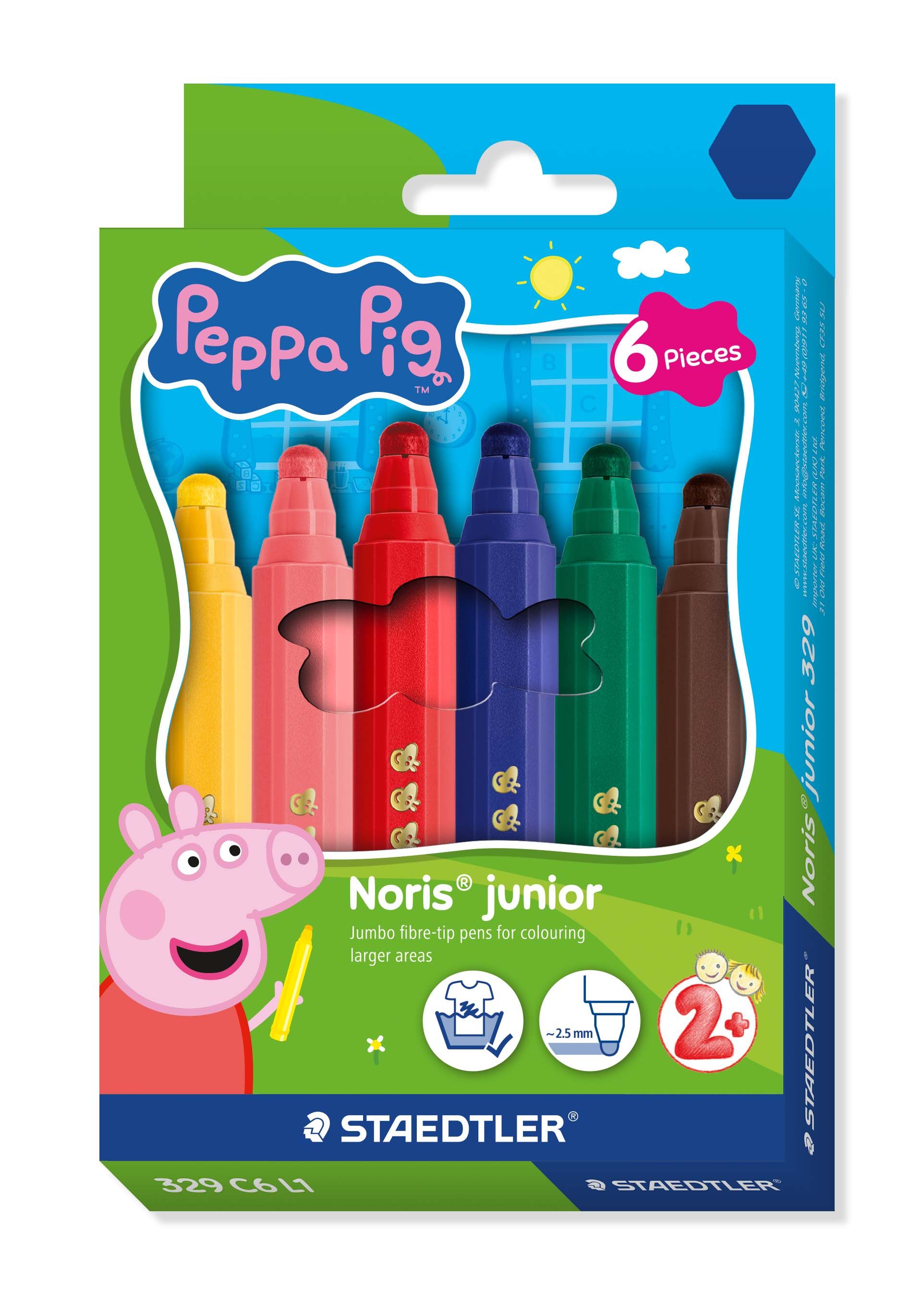 STAEDTLER Noris® Junior Gurli Pig Tuschpenna - med 6 blandade färger | Skrivredskap - Märkpennor - Permanent Marker | GameStuff