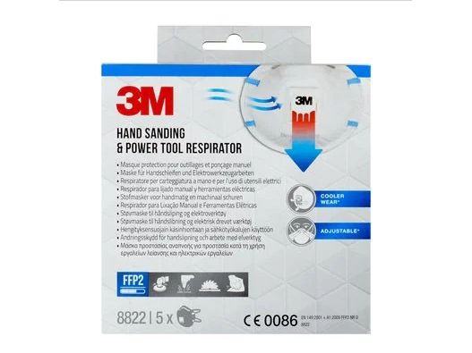 3M 8822Pro5, Halvmaske Respirator, Luftrensende Åndedrætsværn, Ffp2, Konstruktion, Gas & Oil, Industriel Vedligeholdelse, Hvid, 5 Stk