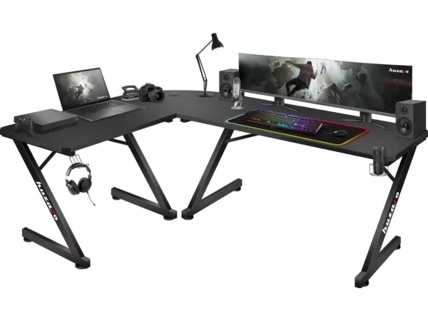 Huzaro Hero 7.0, Hörn, Rektangulär form, Kolfiber, Gjuten aluminium, Svart, Svart | Skrivbord för kontor | GameStuff