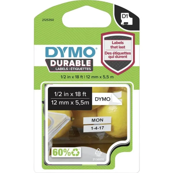Labeltape DYMO® D1 Durable sort på hvid 12mm x 5,5m | Papper & Emballage - Märkning - Etiketter och Tejp | GameStuff