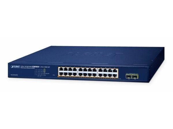 Planet 24-Port 10/100/1000T 802.3At Poe + 2-Port 1000X Sfp Web Smart Ethernet Switch (260W Poe Budget, 802.1Q Vlan, Link Aggregation, Igmp, Managed,