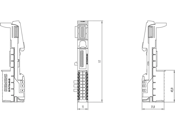 Siemens Baseunit Typ A0, Bu15-P16+A0+2B, Mehrfarbig, 117 Mm, 48 G, 1 Stück(E), 41 Mm, 121 Mm