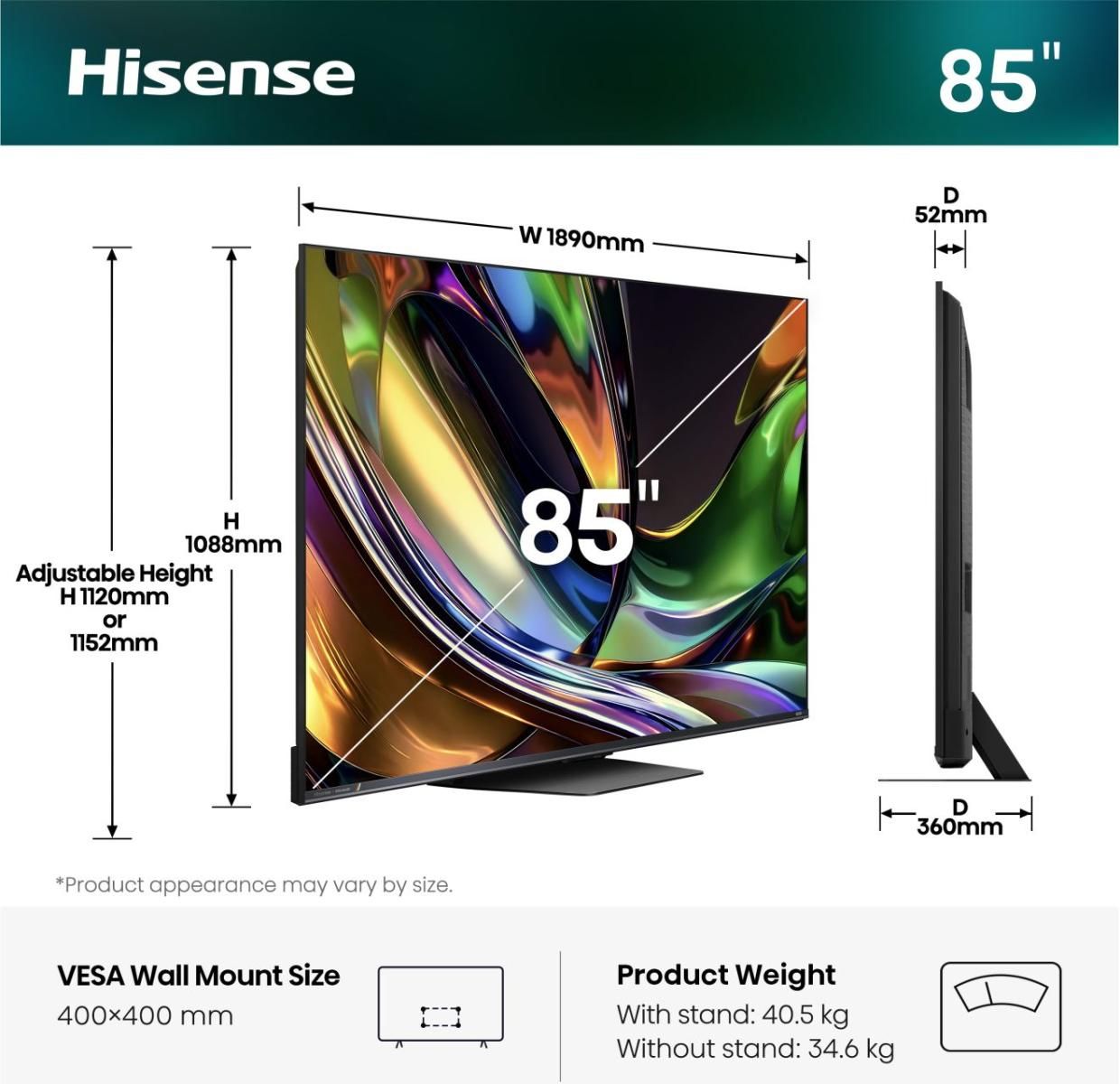 Hisense 85Ur8s - 85" Diagonal Klasse Led-Bagbelyst Lcd Tv - Smart Tv - Vidaa - 4K Uhd (2160P) 3840 X 2160 - Hdr