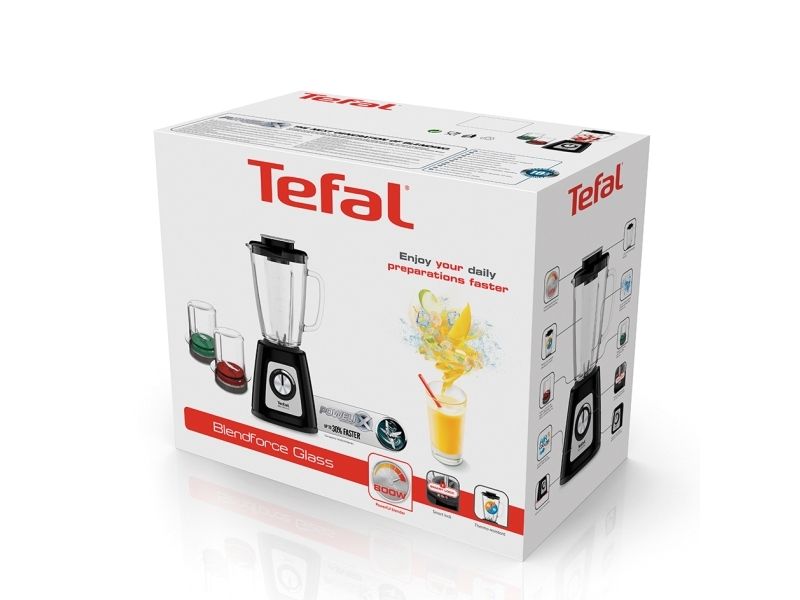 Tefal Blendforce Ii Bl4388, Tischplatten-Mixer, 1,25 L, Pulsfunktion, Eis-Crusher, 800 W, Schwarz, Gebürsteter Stahl