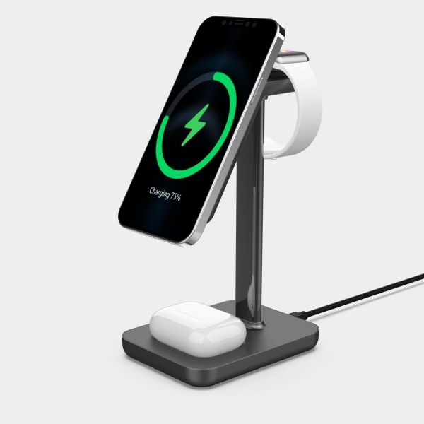 Estuff - Trådløs Opladningsstander - 15 Watt - 3 A - Pd 3.0 - Aluminium, Hvid - For Apple Airpods Airpods Pro Iphone 12, 13 Watch