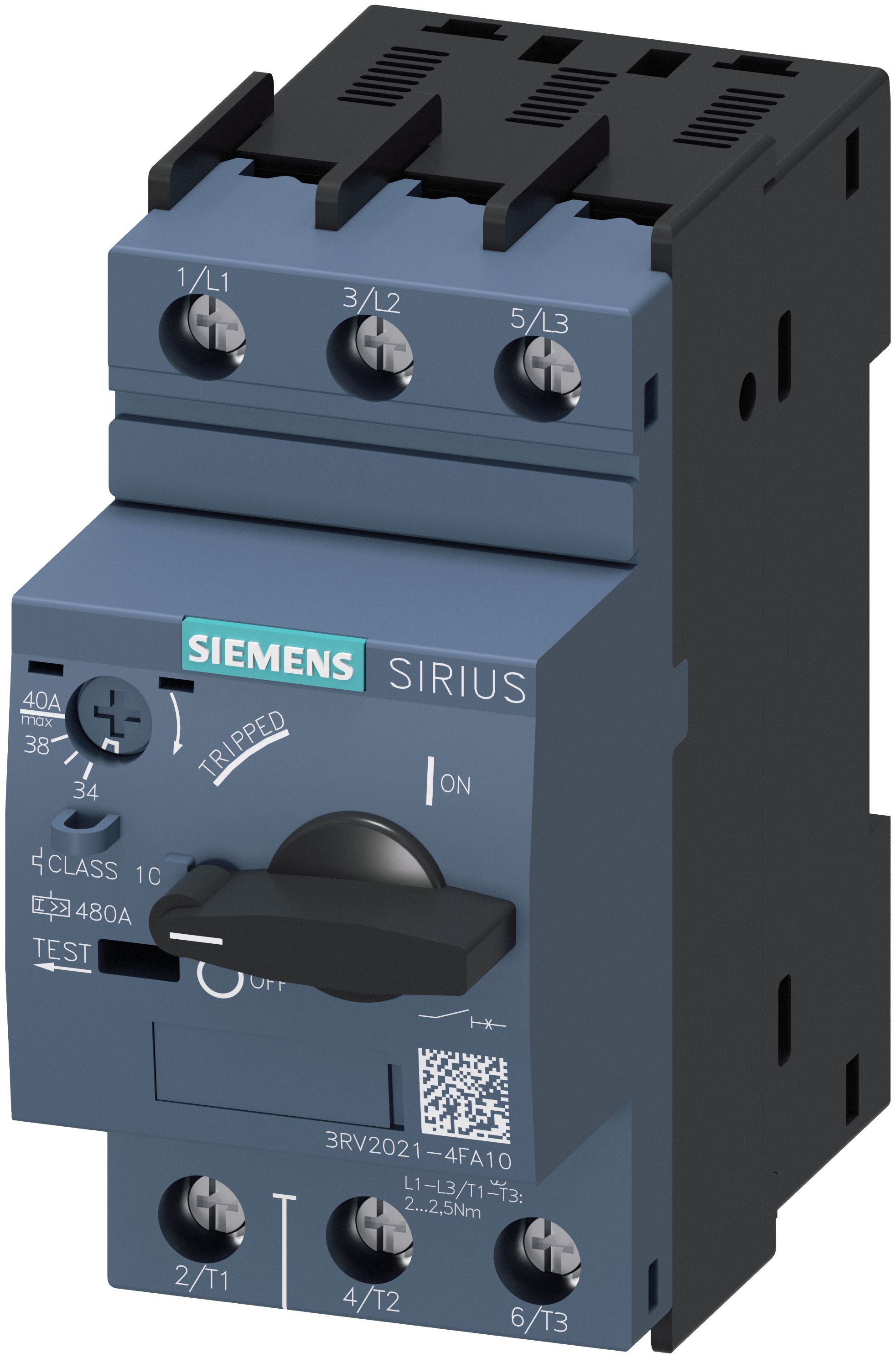 Siemens håndbetjent motorværn, skrueklemme, 34-40A, størrelse S0, klasse 10, 3P