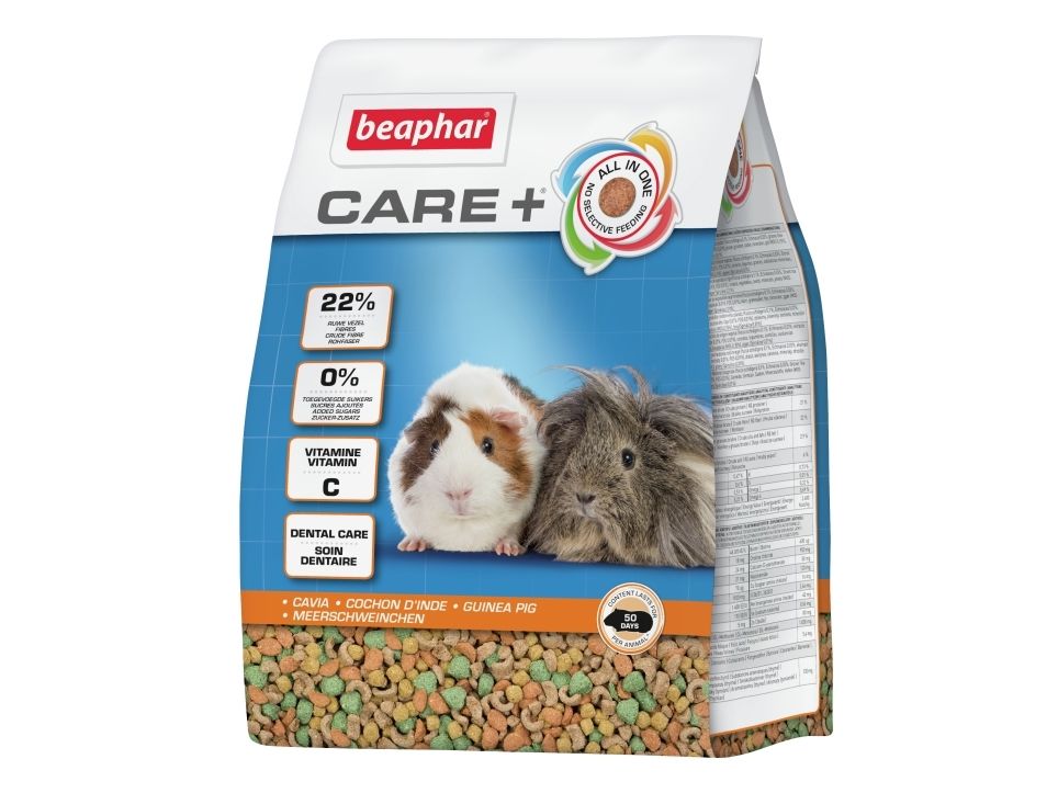 Beaphar Care+, Granulat, 1,5 kg, Marsvin, Omega-3, Omega-6, Vitamin A, Vitamin B1, Vitamin B12, Vitamin B2, Vitamin B6, Vitamin B9..., Zink, Mangan, Jod, Kalium, Calcium, Magnesium, Fosfor, 20%