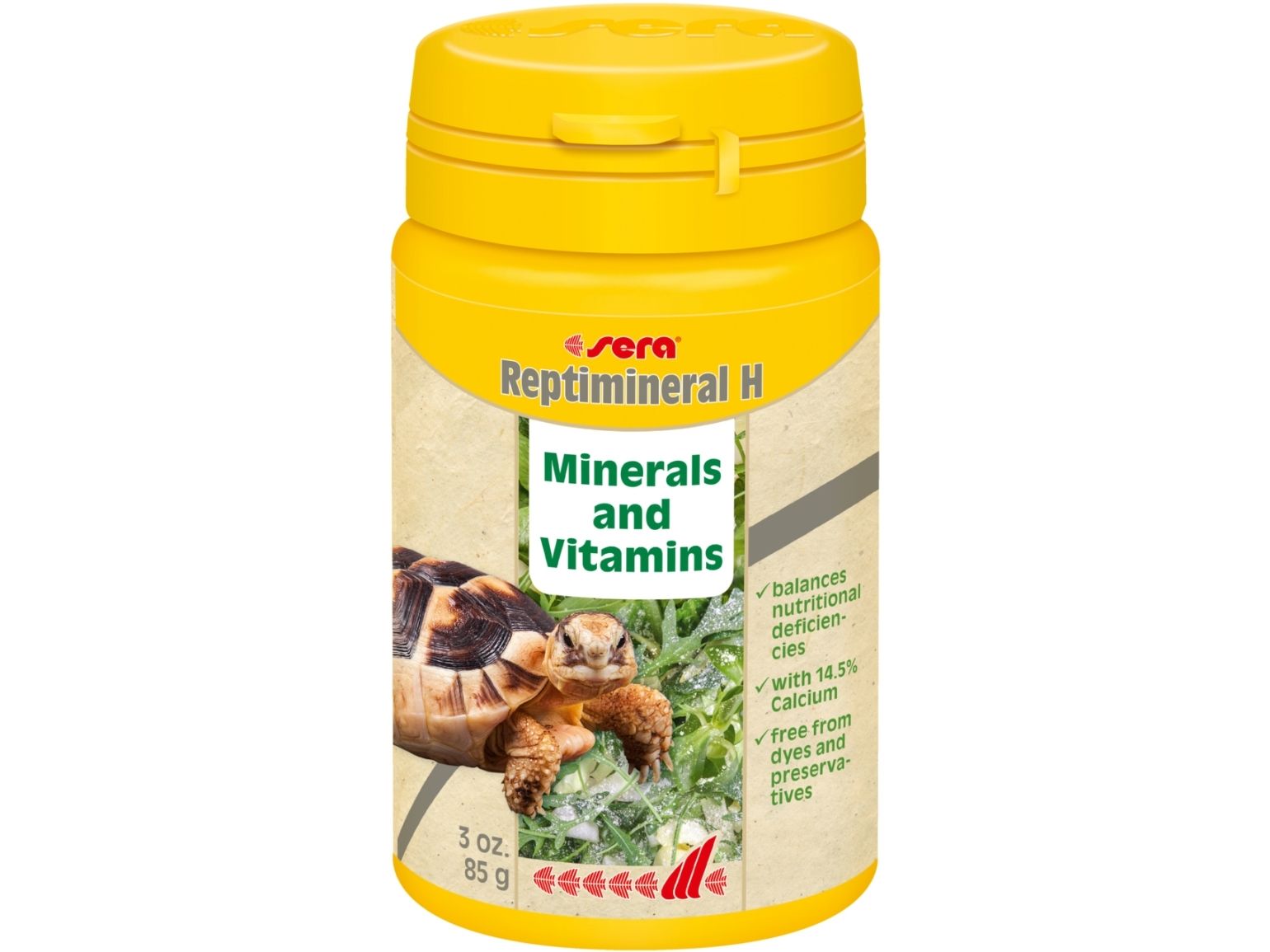 sera Reptimineral H, Planteædende krybdyr, calcium carbonate, disodium phosphate, magnesium sulfate, wheat germ, brewers yeast, 100 ml, 85 g