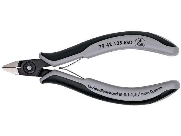 Knipex 79 42 125 ESD, Diagonaltang, Krom-vanadium-stål, Plast, Sort, Grå, 125 mm, 58 g