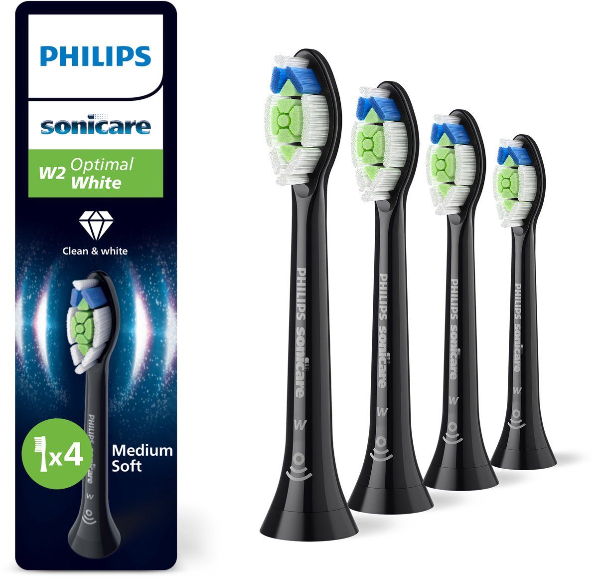 Philips Sonicare W2 Optimal White HX6064 Ekstra tandbørstehoved 4 Sort
