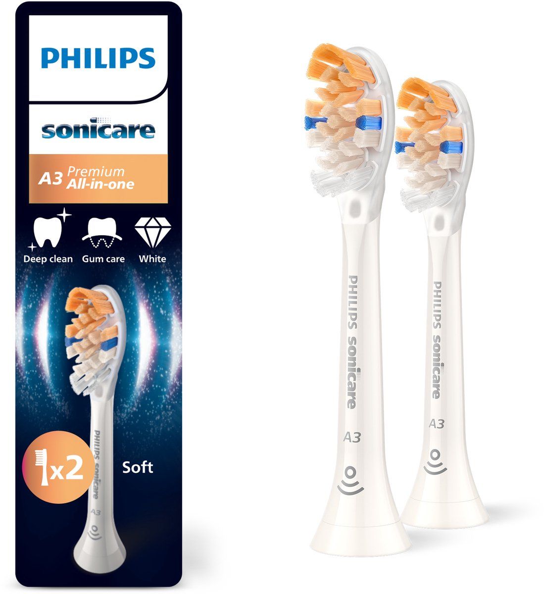 Tandbørstehoveder Philips Sonicare Premium All?in?One A3 HX9092/87 - 2 stk, hvid
