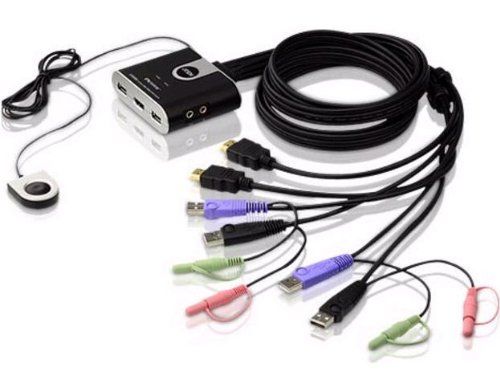 Aten 2-Port Usb Hdmi/Audiokabel Kvm Switch Mit Remote-Port-Wähler, 1920 X 1200 Pixel, Wuxga, 0,72 W, Schwarz