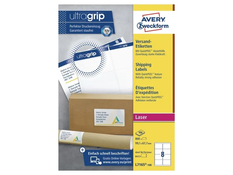 Shippingetiketter, Avery L7165-100, 99,1 x 67,7 mm, 8 pr. ark, 100 ark | Papper & Emballage - Märkning - Etiketter och Tejp | GameStuff