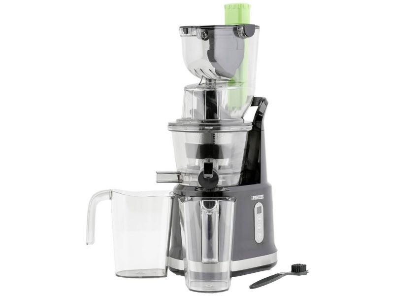 Princess 202045 Entsafter "Easy Fill", Langsamer Entsafter, Schwarz, Silber, Led, Schritt, 60 Rpm, 0,9 L
