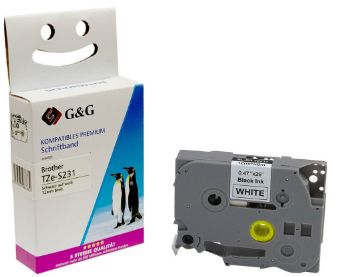 G&G Rl-B-S-T231p-Bk/Wt, Hvid, Brother, Brother Ptouch 1010 Brother Ptouch 1280 Brother Ptouch 1750 Brother Ptouch 18R Brother Ptouch..., 1,2 Cm, 8 M,