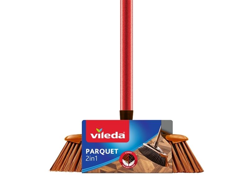 Vileda 2in1 Parkettbürste, weiche Borsten, braun und rot