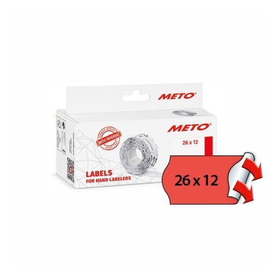 Preisschild Meto 26X12mm Neonrot, Permanent Klebend - (6 Rollen X 1.000 Stück)