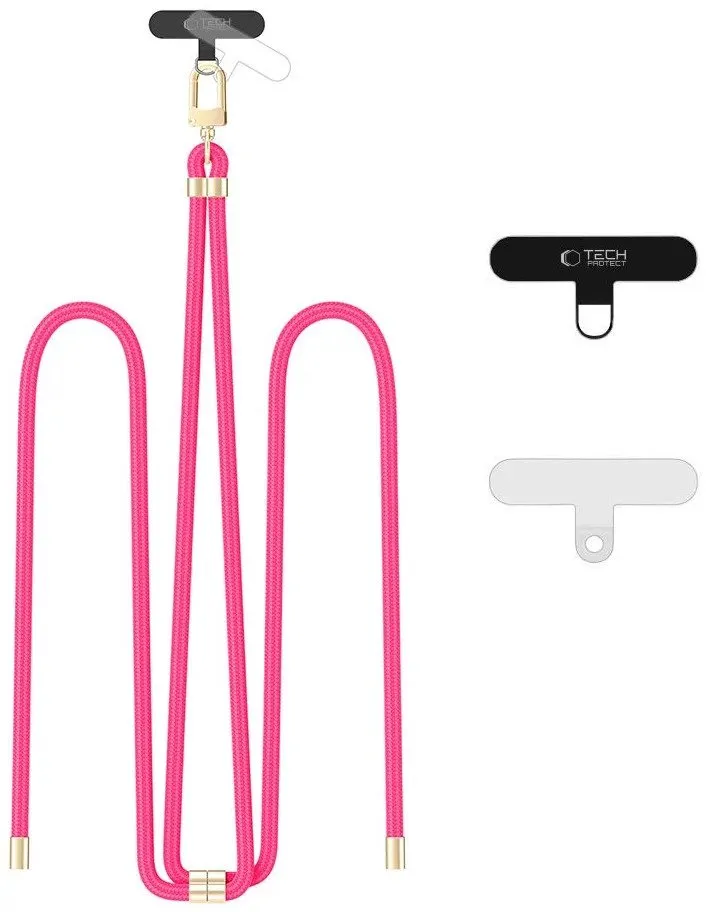 Tech-Protect TECH-PROTECT C7S ROPE CROSSBODY STRAP HOT PINK/GOLD | Tele & GPS - Mobil tillbehör - Övriga tillbehör | GameStuff