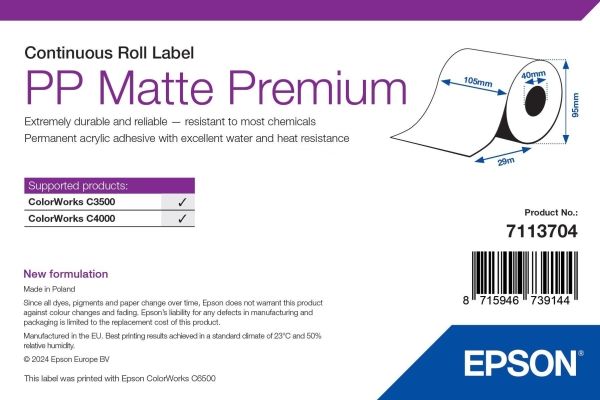 Epson Weiss Etikettenrolle, Pp Matte Label Premium (105 Mm) - Image 2