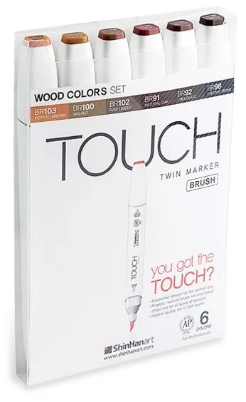 Touch Brush Marker 6 Stk. Træfarver Pensel Medium Kantet Spids Perfekt Til Cozy Coloring
