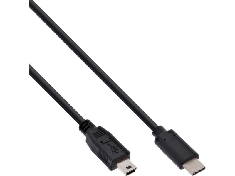 Inline Usb 2.0 Kabel, Usb-C Stecker An Mini-B Stecker, Schwarz, 1M, 1 M, Usb C, Mini-Usb B, Usb 2.0, Stecker/Stecker, Schwarz