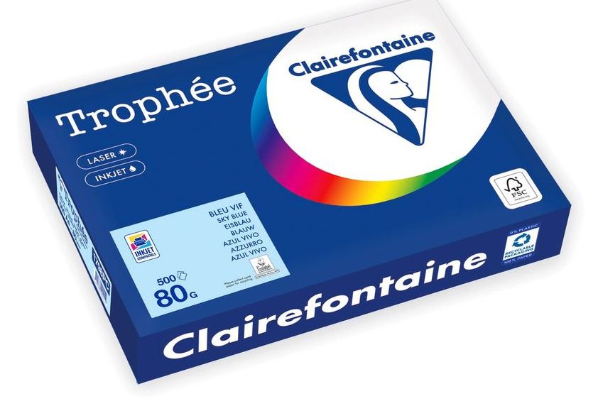 Farvet papir, Clairefontaine Trophée, A4, 80 g/m2, himmelblå, pakke med 500 stk
