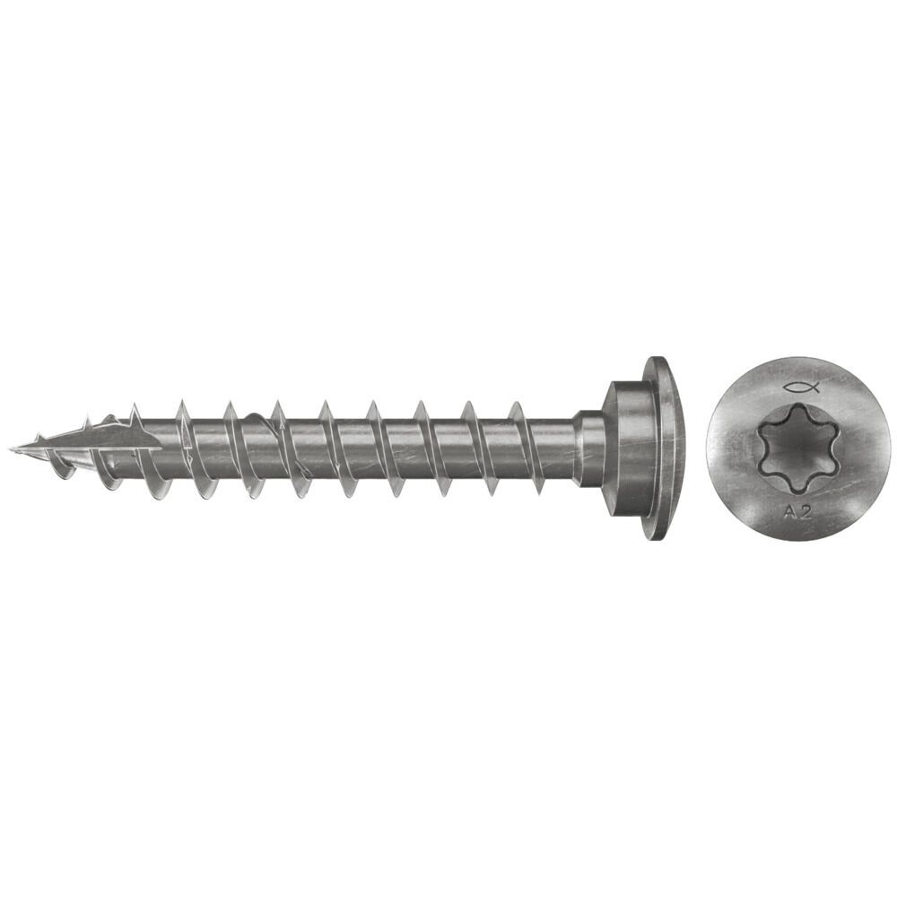 Fischer 660704, Skrue, Rustfrit Stål, Træ, Rund, Fuld Tråd, Rundt Hoved