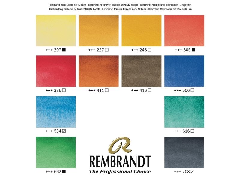 Rembrandt Watercolour Metal Tin Set | 12 Pans + Brush