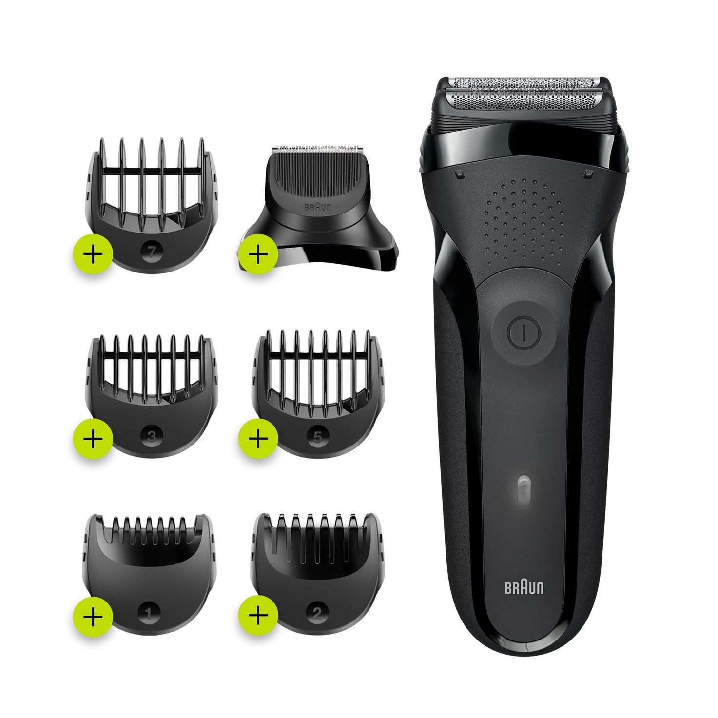 Braun Series 3 300BT barbermaskine og skægtrimmer, trådløs, sort med 5 styrekamme
