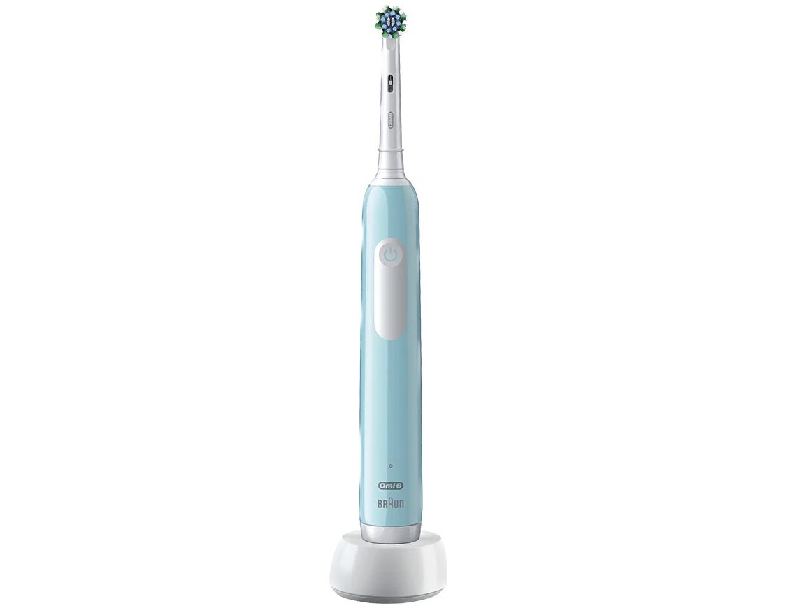 Oral-B Pro 1 Cross Action, Voksen, Roterende Tandbørste, Daglig Pleje, Sensitiv, Blegning, Blå, Hvid, 2 Min, Blå