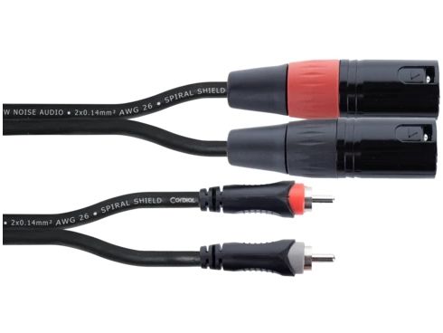 Cordial 14847, 2 x XLR (3-pin), Hanstik, 2 x RCA, Hanstik, 1 m, Sort, Rød