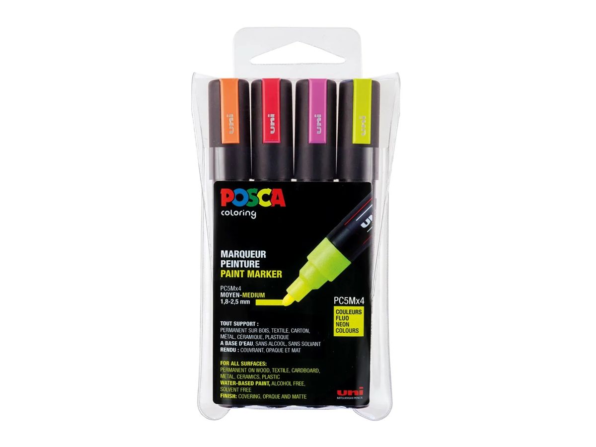 Uni Posca Tusser Sæt - Neon - Medium 1,8-2,5 Mm - 4 Farver
