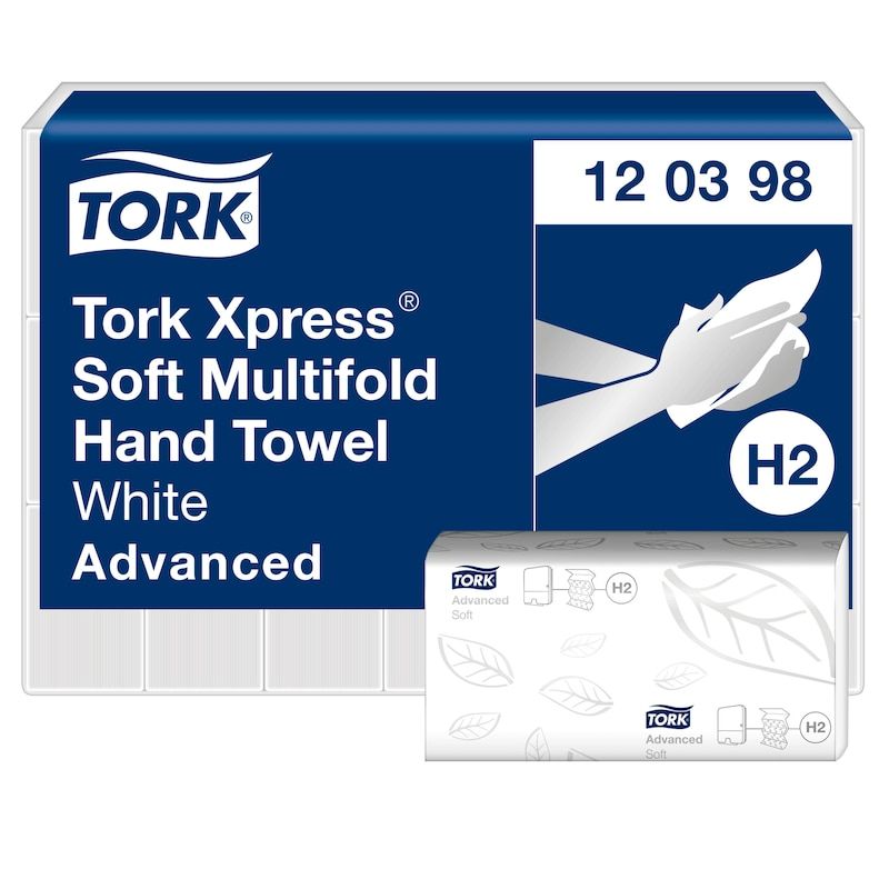 Tork H2 Xpress® Soft Multifold Handdukar, vita - (21 förpackningar x 180 ark per kartong) | Rengöring - Avtorkning - Handduk & dispensrar | GameStuff