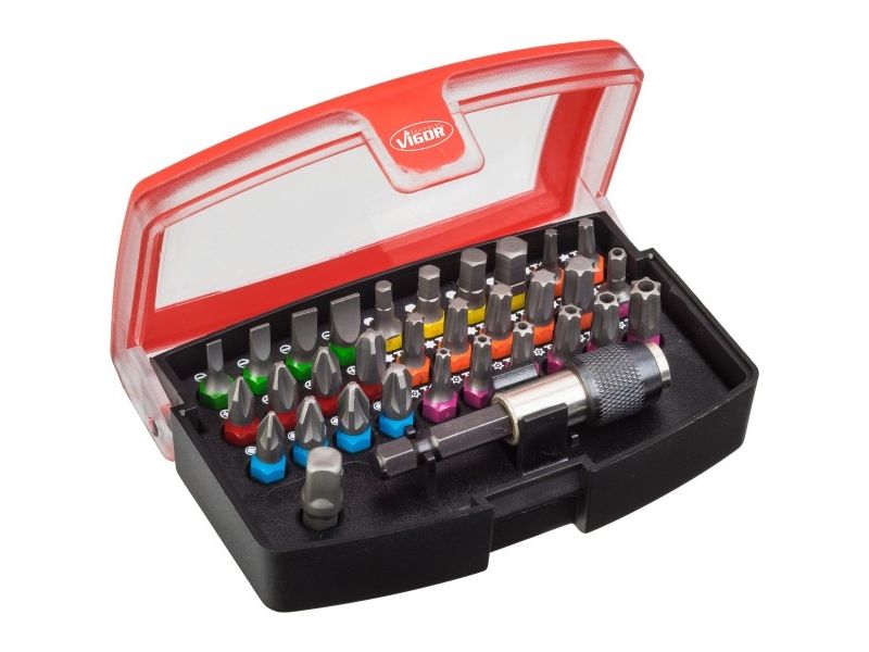 Vigor V5019, 32 Stk, Sekskant, Phillips, Torx, 1/4", Ph 1, Ph 2, Ph 3, Pz 1, Pz 2, Pz 3, 3,4,5,6 Mm