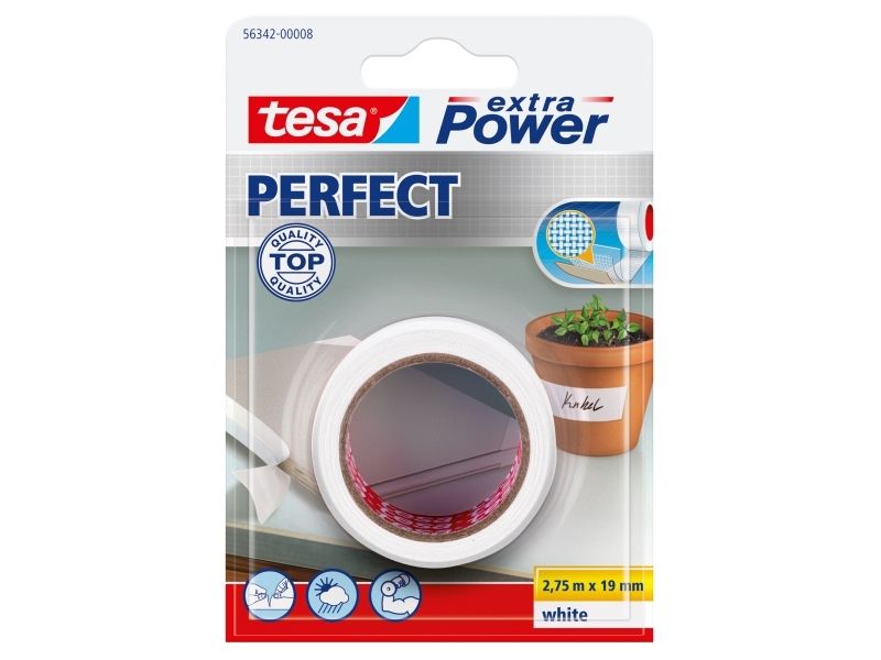 Tesa Extra Power Perfect, 2,75 M, Weiß, Stoff, Karton, Papier, 19 Mm, Sichtverpackung